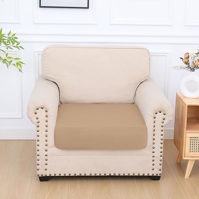 hyha Milk Silk Couch Cushion Covers, Soft Magic Sofa Covers Washable for Cushion Couch, Stretch Sectional Outdoor Cushion Covers for Patio Furniture with Elastic Bottom(Small, Camel)