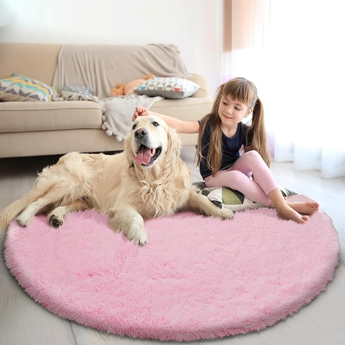 yulidayang Pink Fluffy Round Area Rugs for Bedroom,6'X6'Shag Circle Area Rugs for Girls Room,Non Slip Fuzzy Plush Rug for Kids Room Living Room and Dorm Home Decor Rug