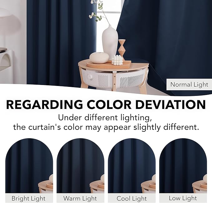Deconovo Solid Back Tab Curtains Blackout Curtains Thermal Insulated Drapes and Curtains Room Darkening Curtains for Bedroom 52Wx95L Inch Navy Blue 1 Set