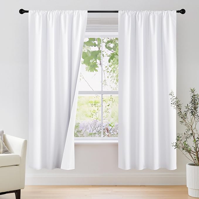 NICETOWN Bedroom 100% Blackout Curtains, 2 Panels, 42 by 72, Snow White, Window Treatment Rod Pocket Curtains/Drapes for Bedroom