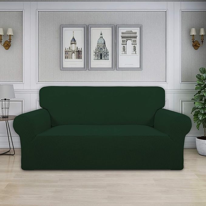 Easy-Going Stretch Oversized Loveseat Slipcover 1-Piece Sofa Cover Furniture Protector Couch Soft with Elastic Bottom for Kids Polyester Spandex Jacquard Fabric Small Checks Dark Green