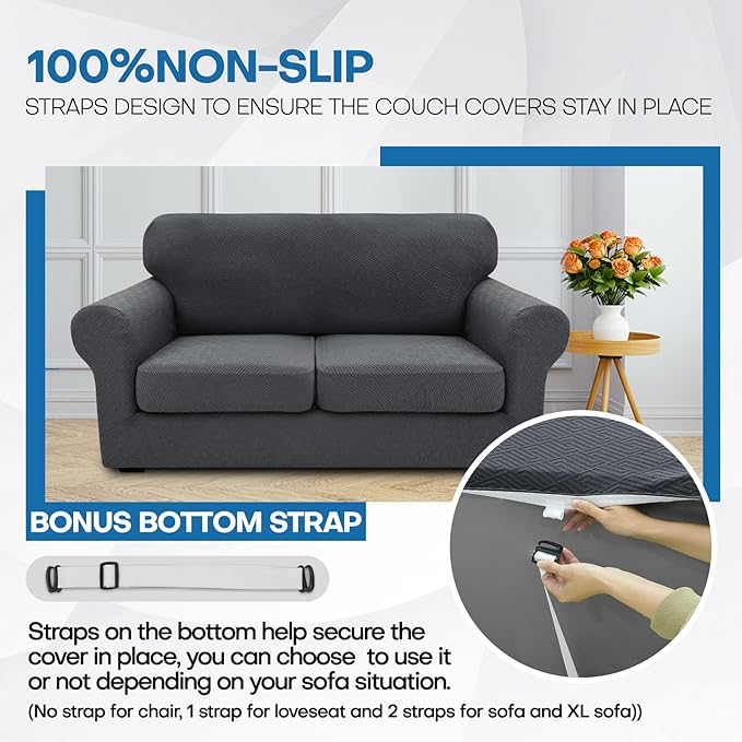 XINEAGE 2026 New 3 Pieces Couch Covers for 2 Cushion Sofa Super Stretch Loveseat Slipcover Pet Dog Universal Slip Cover Anti Slip Love Seat Furniture Protector (Dark Gray, 55"-69")