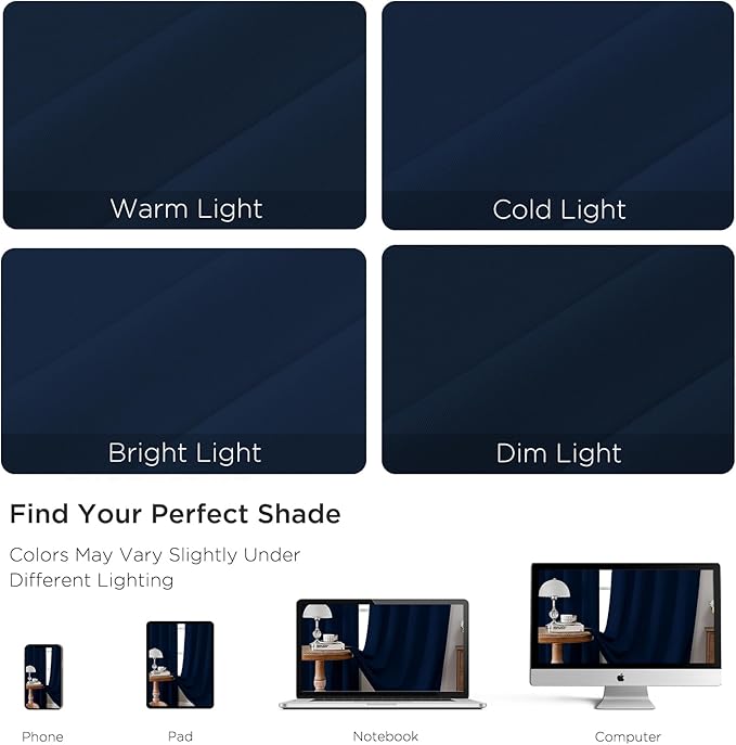 CUCRAF Navy Blue Blackout Curtains Customize, Rod Pocket Room Darkening Curtain for Bedroom Living Room, Thermal Insulated Window Drapes 1 Panel (Custom Size, Color)
