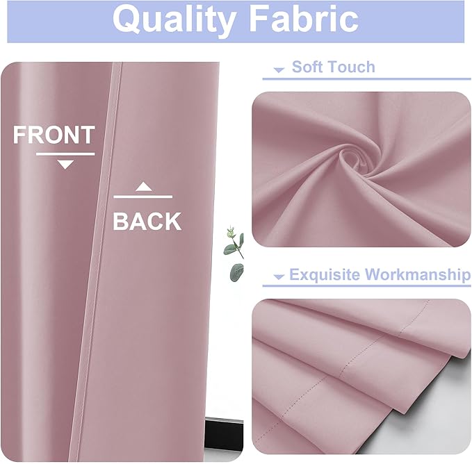Simplebrand Ava Blush Blackout Curtains for Bedroom 63 Inch Length 2 Panels Set, Nursery Thermal Insulated Energy Saving Rod Pocket Window Treatment Curtains Blackout Drapes, W40 x L63 Inch, Blush