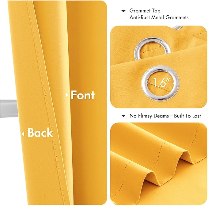 MIULEE Yellow Blackout Curtains for Bedroom Living Room 63 Inches Long 2 Panels, Thermal Insulated Room Darkening Drapes Solid Grommet Noise Reduction Light Blocking Window Treatments 40x63 Inch
