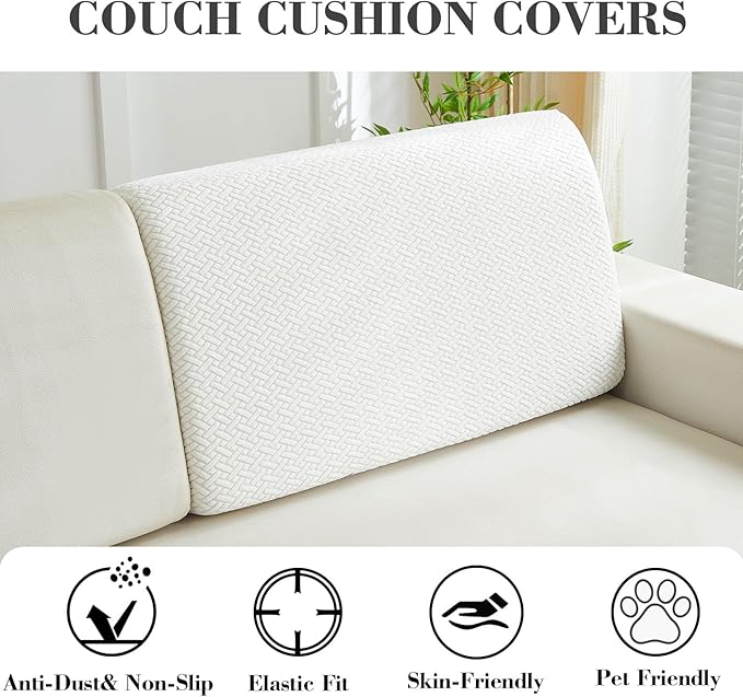 Sofa Covers Couch Covers for Sofa Pet Friendly Couch Cushion Covers Universal Sofa Covers Washable Stretch Slipcovers for Sectional Sofa (Texture Ivory White,Back Cover M)