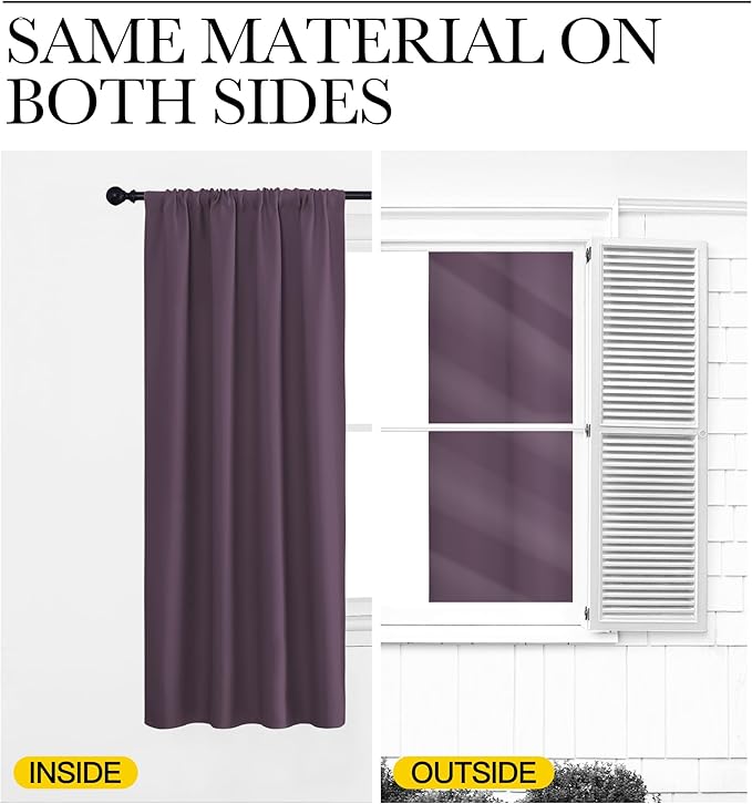 NICETOWN Blackout Curtains for Living Room, Plum, 2 Panels, 42 by 63, Darkening Window Curtain Panels, Easy-Care Solid Thermal Insulated Draperies/Drapes for Daughter Room