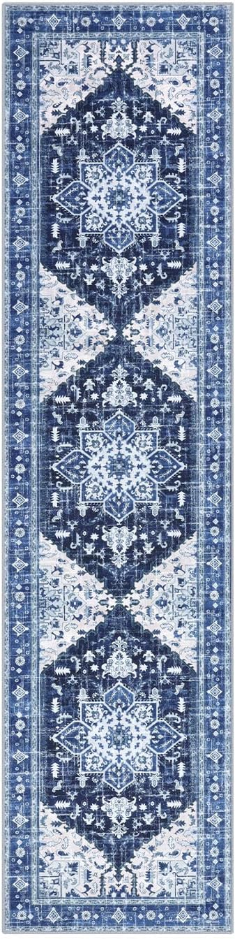 Yamaziot Washable Runner Rug, 2x8 Non-Slip Boho Vintage Hallway Rug Runner with Rubber Backing, Stain Resistant & Low Pile Faux Wool Distressed Carpet Runner for Bedroom, Kitchen, Laundry, Entrance
