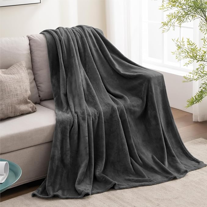 BEDELITE Fleece Blanket Charcoal Grey Throw Blankets for Couch & Bed, Luxury Plush Cozy Fuzzy 50x70 inches, Super Soft Warm Lightweight Throw for Travel Camping