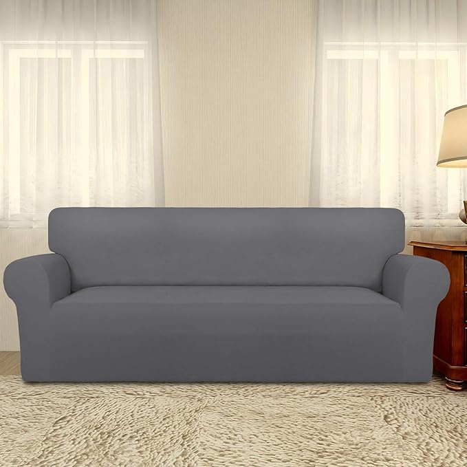 PureFit Super Stretch Sofa Slipcover – Spandex Non Slip Soft Couch Sofa Cover, Washable Furniture Protector with Non Skid Foam and Elastic Bottom for Kids, Pets （Sofa, Gray ）