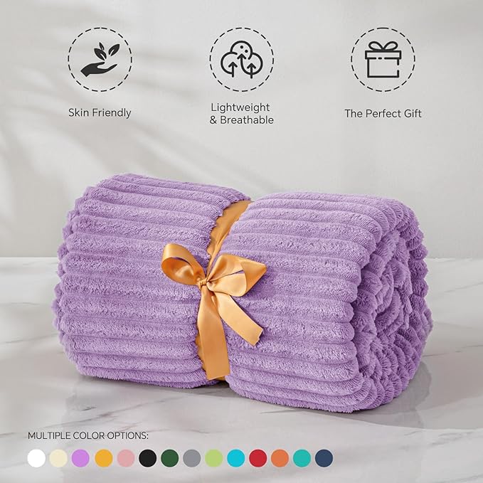 BEDELITE Fleece Blanket Twin Size – 3D Ribbed Jacquard Soft and Warm Decorative Fuzzy Blankets – Cozy, Fluffy, Plush Lightweight Throw Blankets for Couch, Bed, Sofa(Lavender, 60x80 inches)