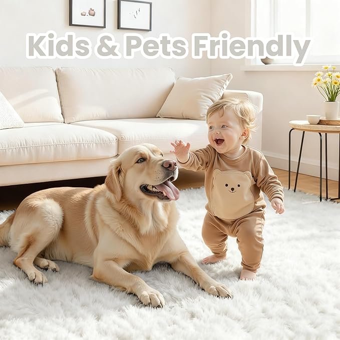 8x10 Area Rugs for Living Room:Ultra Soft Fluffy Shag White Rugs for Bedroom, Non-Slip Large Fuzzy Plush Rug Indoor Floor Carpet for Nursery Kids Boys Girls Room, Dorms, Playroom, Modern Home Decor