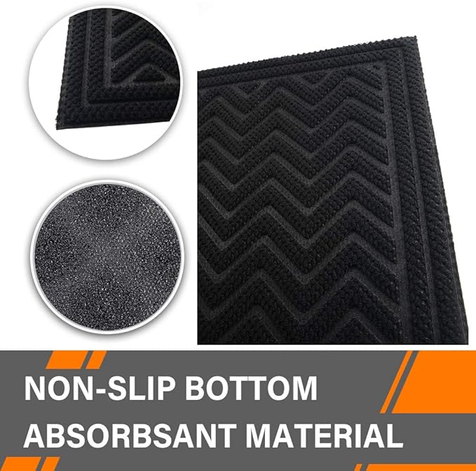 Mibao Front Door Mat, Dirt Trapper Welcome Mat for Outdoor Indoor, Non-Slip Waterproof Doormat, Durable Low Profile Entry Rug for Back Door Outside Patio Porch, 35.5" x 24", Black