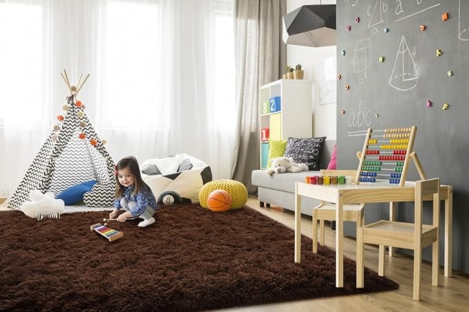 TWINNIS Super Soft Shaggy Rugs Fluffy Carpets, 5x8 Feet, Indoor Modern Plush Area Rugs for Living Room Bedroom Kids Room Nursery Home Decor, Upgrade Anti-Skid Rectangular Fuzzy Rug, Brown