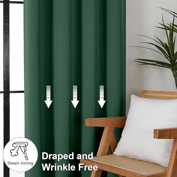 Simplebrand Ava Ever Green Short 24 Inches Blackout Curtain 2 Panels Set, Half Window Rod Pocket Privacy Curtain Tiers for Kitchen, Curtains Blackout for Bathroom Shades, W30 x L24 Inch, Ever Green