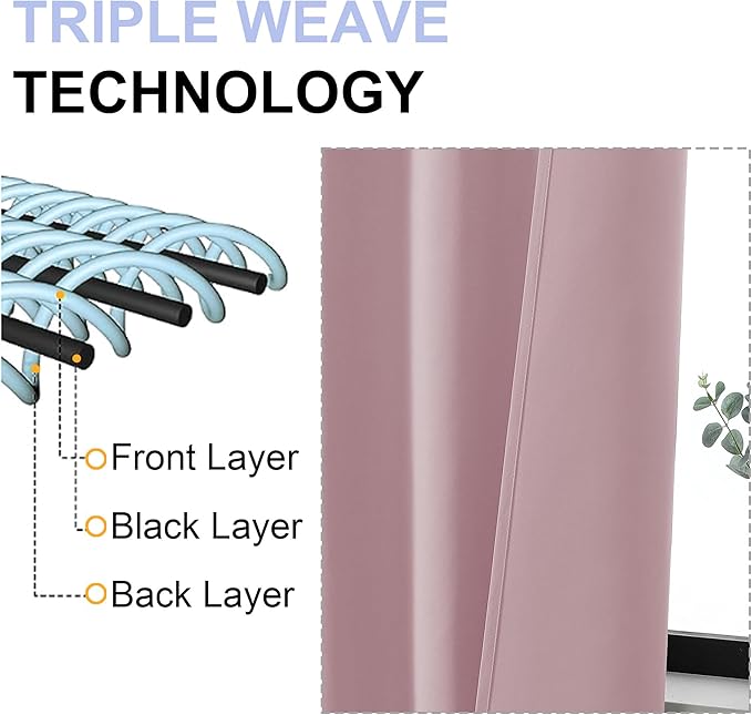 Simplebrand Ava Blush Short Blackout Curtains for Bedroom 54 Inches Long 2 Panels Set, Solid Thermal Insulated, Energy Saving Window Treatment Curtains Blackout Drapes, W40 x L54 Inch, Blush