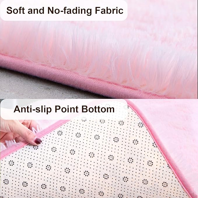 TWINNIS Super Soft Shaggy Rugs Fluffy Carpets, 4x5.9 Feet, Indoor Modern Plush Area Rugs for Living Room Bedroom Kids Room Nursery Home Decor, Upgrade Anti-Skid Rectangular Fuzzy Rug, Pink