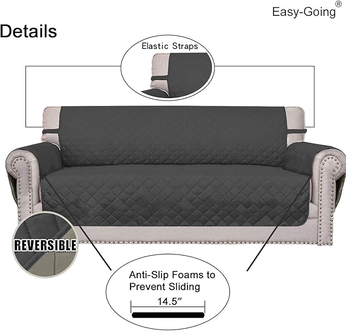 Easy-Going Reversible Oversized Couch Cover for 3 Cushion Couch Sofa Cover for Dogs Water Resistant Furniture Protector Cover with Foam Sticks for Pet (Oversized Sofa, Darkgray/Beige)