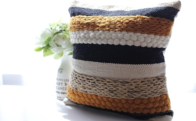 Decorative Boho Pillow Cover, 18” x 18” Square, Soft Moroccan Rustic Throw with Tufted Accents, Plush Handwoven Cotton, Neutral Farmhouse Home Decor | Made with Love and Care in India (Terracotta)