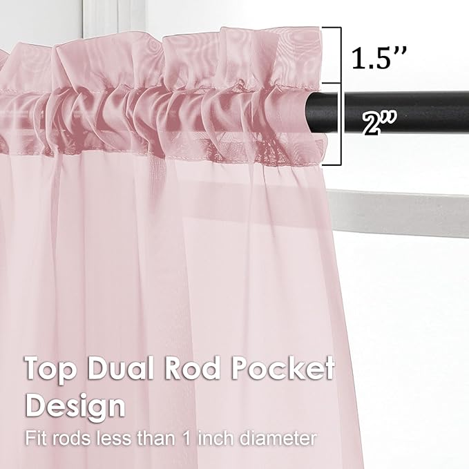 OVZME Blush Pink Sheer Curtains 108 Inches Long 2 Panels - Soft Light Filtering Window Sheer Panels for Living Room/Bedroom, Top Dual Rod Pocket, 1 Pair, Each 42Wx108L Inches