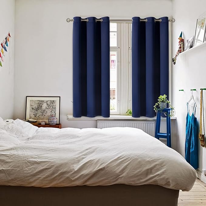 BGment Blackout Curtains for Bedroom - Grommet Thermal Insulated Room Darkening Curtains for Living Room, Set of 2 Panels (38 x 54 Inch, Navy Blue)