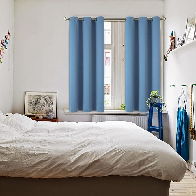 BGment Blackout Curtains for Bedroom - Grommet Thermal Insulated Room Darkening Curtains for Living Room, Set of 2 Panels (38 x 54 Inch, Faded Denim)