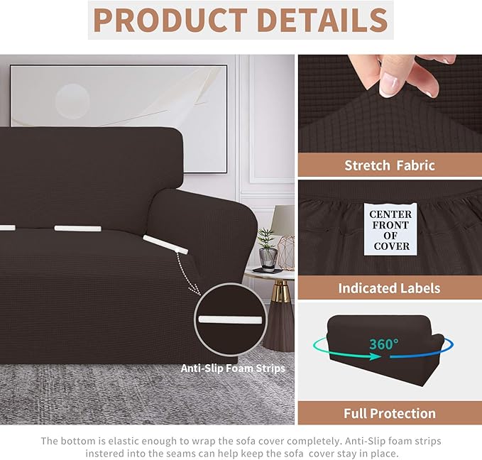 Easy-Going 100% Waterproof Couch Cover, Dual Waterproof Sofa Cover, Stretch Jacquard Sofa Slipcover, Leakproof Furniture Protector for Kids, Pets, Dog and Cat(Oversized Sofa, Chocolate)