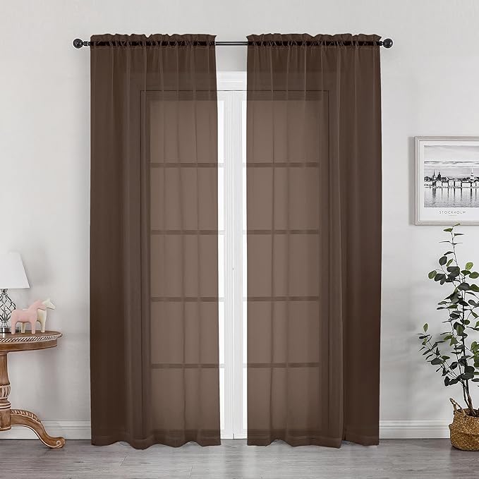 OWENIE Sheer Curtains, Chocolate Sheer Curtains 78 inch Length 2 Panels Set, Rod Pocket Voile Fimly Sheer Drapes for Living Room/Bedroom, 2pcs, Each 42" W x 78" L