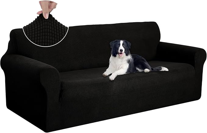 U-NICE HOME Stretch Couch Cover Sofa Cover Sofa Slipcover Furniture Protector for 4 Cushion Couch Sofa Pet Friendly(Oversized Sofa, Black)
