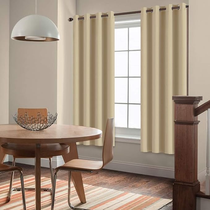 Yakamok Blackout Curtains Room Darkening Thermal Insulated Grommet top Window Curtains for Living Room, 52 x 72Inch, Beige, Set of 2