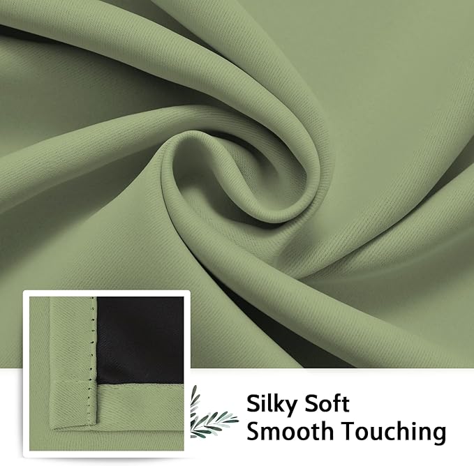 SimpleHome 100% Blackout Curtains for Bedroom,Thermal Insulated Sage Grommet Window Drapes Room Darkening Curtains for Living Room with Black Back,52 x 36 Inch,2 Panels