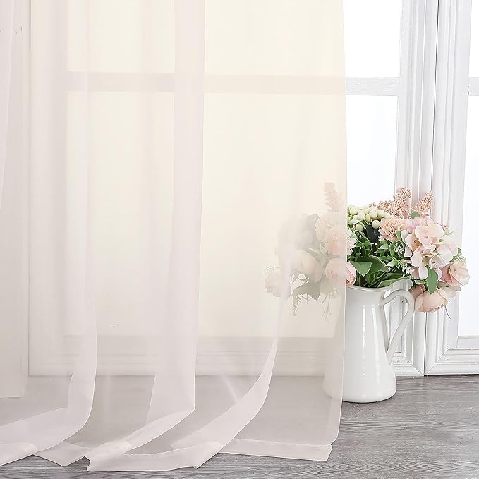 Chyhomenyc Cream Sheer Curtains 45 Inch Long 2 Panels, Short Voile Sheer Drapes for Dinning Small Windows Bathroom Living Room Bedroom, Rod Pocket, 42Wx45L Inches