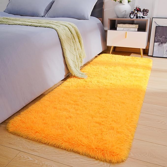 Amearea Shag Fluffy Runner Rug for Bedroom Girls Living Room, 2x6 Feet Extra Soft and Fuzzy Shaggy Rugs, Non Slip, Indoor Floor Long Carpet Mat for Boys Nursery Home Decor, Orange