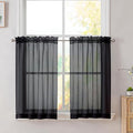 Simplebrand Black Sheer Kitchen Cafe Curtains - 36X36 Inch, 2 Paneled Tier Curtain Rod Pocket Sheers for Bathrooms, Small Windows