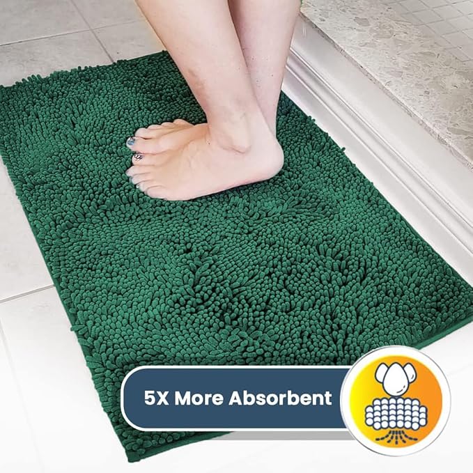 Muddy Mat® | Super Absorbent Door Mat Indoor, Microfiber Quick Dry Chenille Entryway Rug, Non-Slip Front Door Mat, Indoor Mats for Entryway, Machine Washable Pet Rug, Dark Green Large 35"X24"