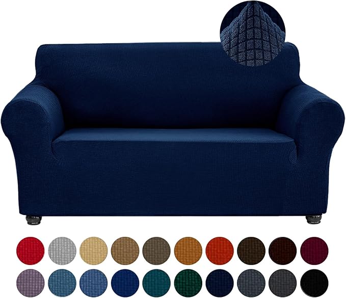 Joccun Stretch Loveseat Couch Cover Slipcover, 1-Piece Sofa Cover for 2 Cushion Couch Spandex Jacquard Washable Furniture Protector Cover for Living Room,Kids,Pets（Loveseat,Navy）