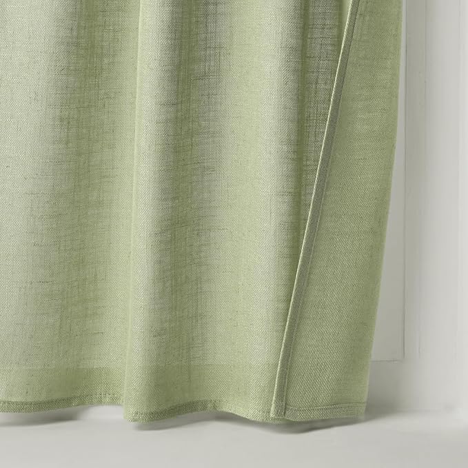 MIULEE Sage Green Kitchen Curtains 24 Inch Length 2 Panels, Soft Thick Linen Textured Semi Sheer Light Filtering Short Cafe Tier Curtains for Small Half Window Bathroom Laundry Back Tab Rod Pocket