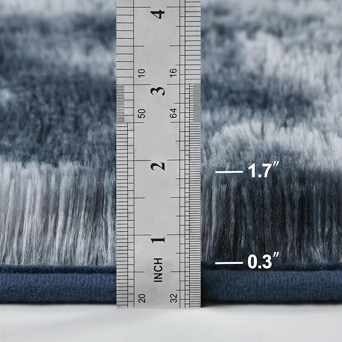 Deerhoo Large Shag Area Rugs 5 x 8, Tie-Dyed Plush Fuzzy Rugs for Living Room, Ultra Soft Fluffy Furry Rug for Bedroom, Indoor Carpet Nursery Rugs for Kids Room Home Decor, Blue and Grey