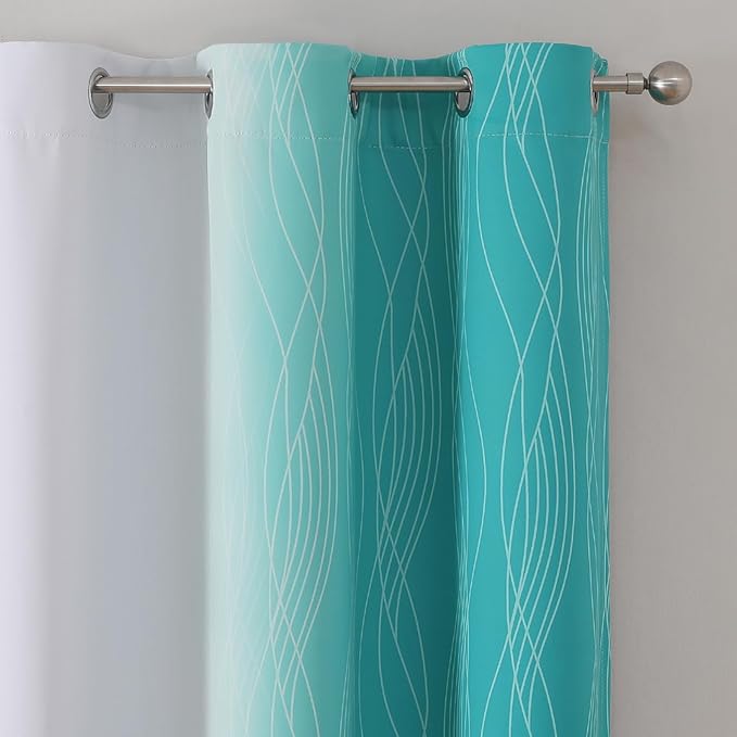 Estelar Textiler Teal and Greyish White Room Darkening Blackout Curtains 84 Inches Long for Living Room, Thermal Insulated Ombre Light Blocking Grommet Blackout Drapes for Bedroom, 42Wx84L, 2 Panels