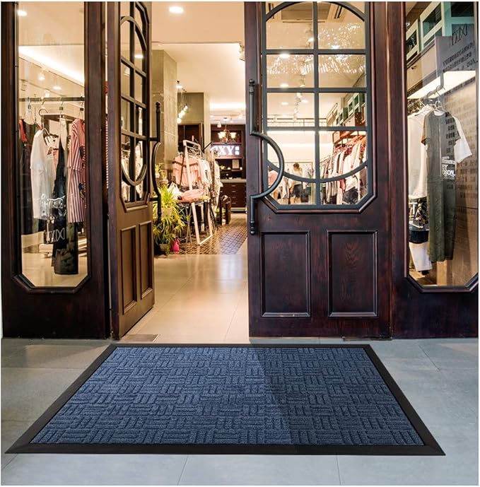 Mibao Front Door Mat, Heavy Duty Durable Welcome Mat for Outdoor Indoor, Dirt Trapper Waterproof Super Absorbent Door Mat for Entryway Outside Patio Porch, 73" x 46", Blue