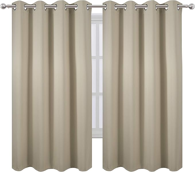 LEMOMO Beige Blackout Curtains 66 x 63 Inch Length/Set of 2 Curtain Panels/Thermal Insulated Room Darkening Blackout Curtains for Bedroom