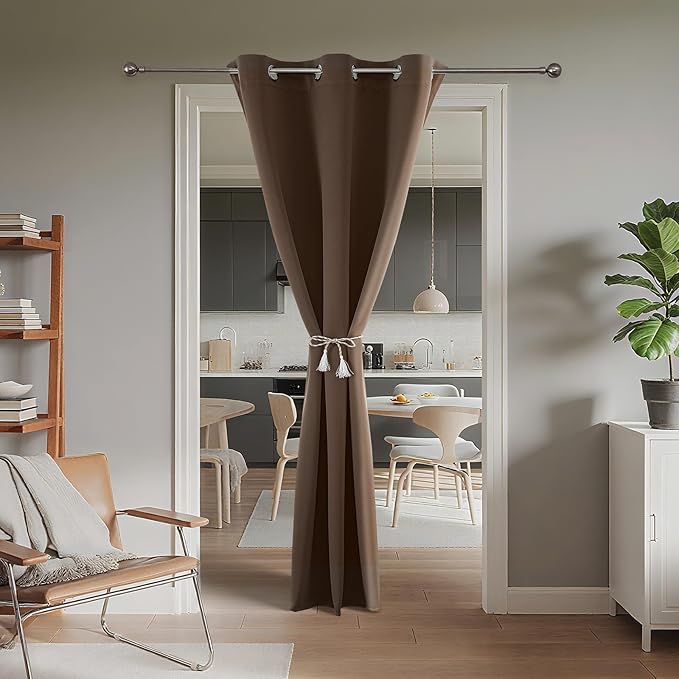 Joydeco Blackout Door Curtain for Doorway Privacy 78 Inches Long, Grommet Closet Curtain for Open Closet, Room Divider for Bedroom Living Room (Khaki, 40Wx78L, 1 Panel)