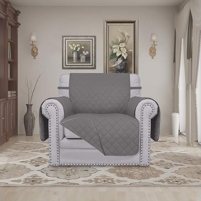 Easy-Going Chair Sofa Slipcover Reversible Sofa Cover Water Resistant Couch Cover Furniture Protector Cover with Elastic Straps for Pets Kids Children Dog Cat (Chair, Gray/Gray)