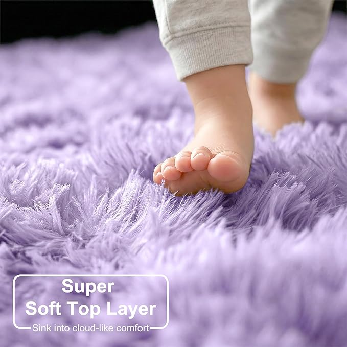 Amdrebio Light Purple Round Circle Rug 5Ft for Girls Bedroom, Fluffy Fuzzy Area Rugs for Kids Room Decor Aesthetic, Cute Furry Shaggy Circular Princess Carpet for Playroom, Baby Nursery, Preppy Dorm