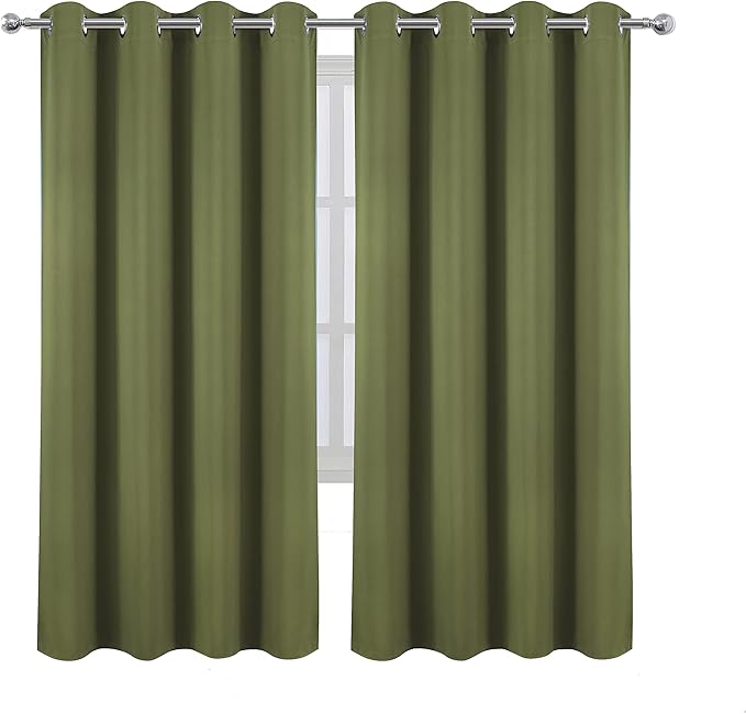 LEMOMO Olive Green Thermal Blackout Curtains/52 x 72 Inch/Set of 2 Panels Room Darkening Curtains for Bedroom