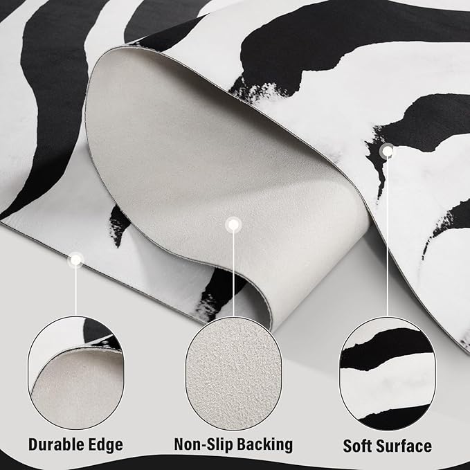 AROGAN Premium Faux Zebra Hide Rug 5.2 x 6.2 Feet, Sturdy and Large Size Bear Print Rugs, Suitable for Bedroom Living Room Western Decor, Faux Fur Animal Carpet, Black and White