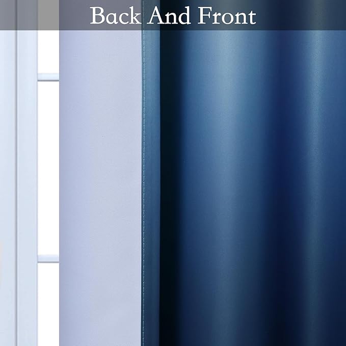 SimpleHome Ombre Room Darkening Curtains for Boys Bedroom, Gradient Grey White to Blue Light Blocking Thermal Insulated Grommet Window Curtains/Drapes for Living Room,2 Panels, 52x72 inches Length