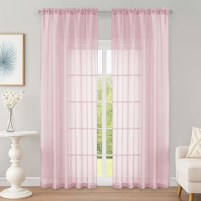 OWENIE Blush Sheer Curtain 90 Inches Long 2 Panels Set, Solid Filmy Drapes for Living Room Bedroom, Elegant Window Voile Sheer Curtain Panels Drapes, 2 Pcs, Each 59" Wx90 L Inch