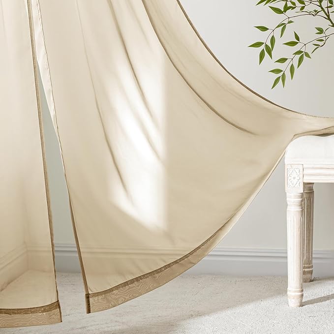MIULEE Beige Sheer Curtains 72 Inches Long, 4 Panels Set, Rod Pocket Voile Drapes Light Filtering and Semi Transparent, Elegant Window Treatments for Bedroom Living Room,42 x 72 Inches
