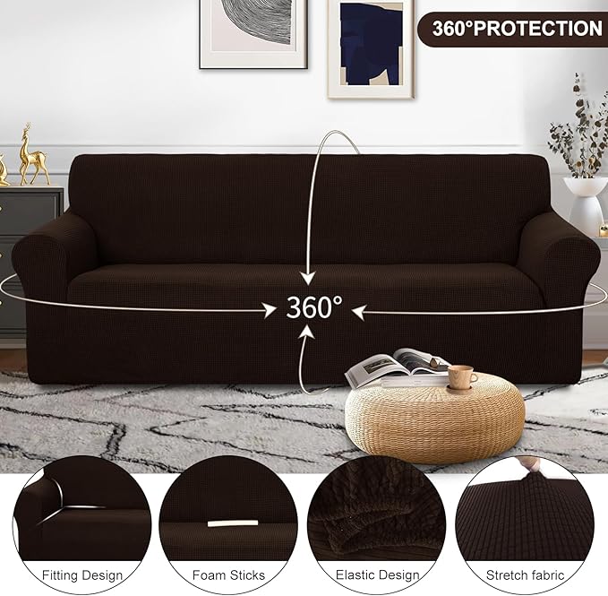 U-NICE HOME 4 Seater Stretch Couch Cover Sofa Cover Washable Sofa Slipcover Furniture Protector for 3 Cushion Couch Sofa Pet Friendly, Chocolate